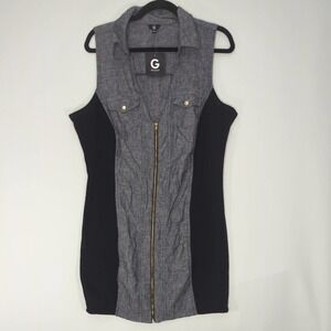 G by Guess Womens Lewcy Linen Dress Gray Black‎ Zippered XL NWT
